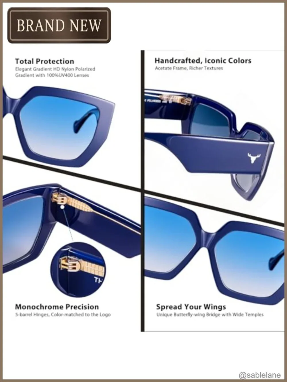 Oversized Polarized Square Sunglasses for Women UV400 Acetate